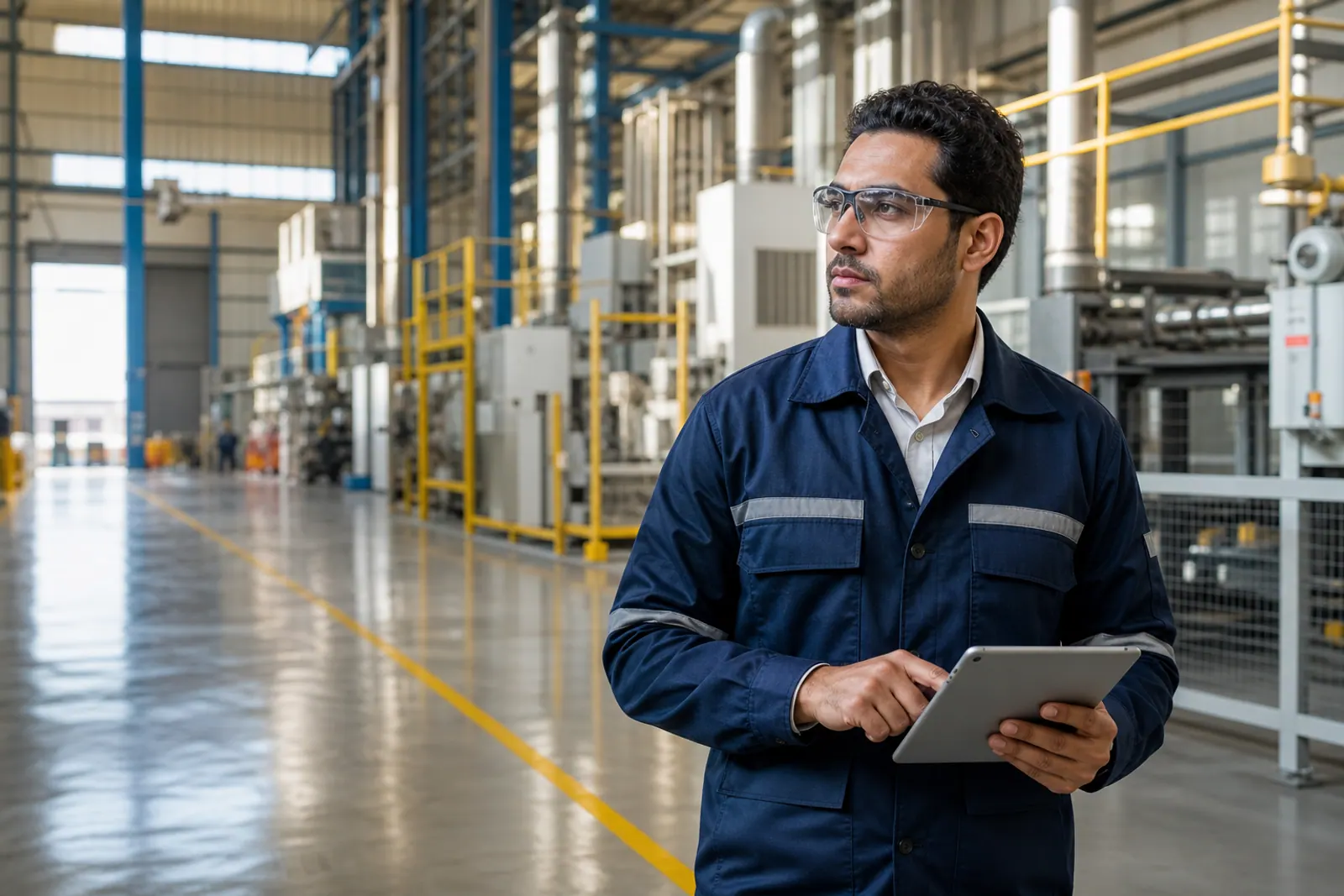 Egyptian engineer inspecting an industrial facility.