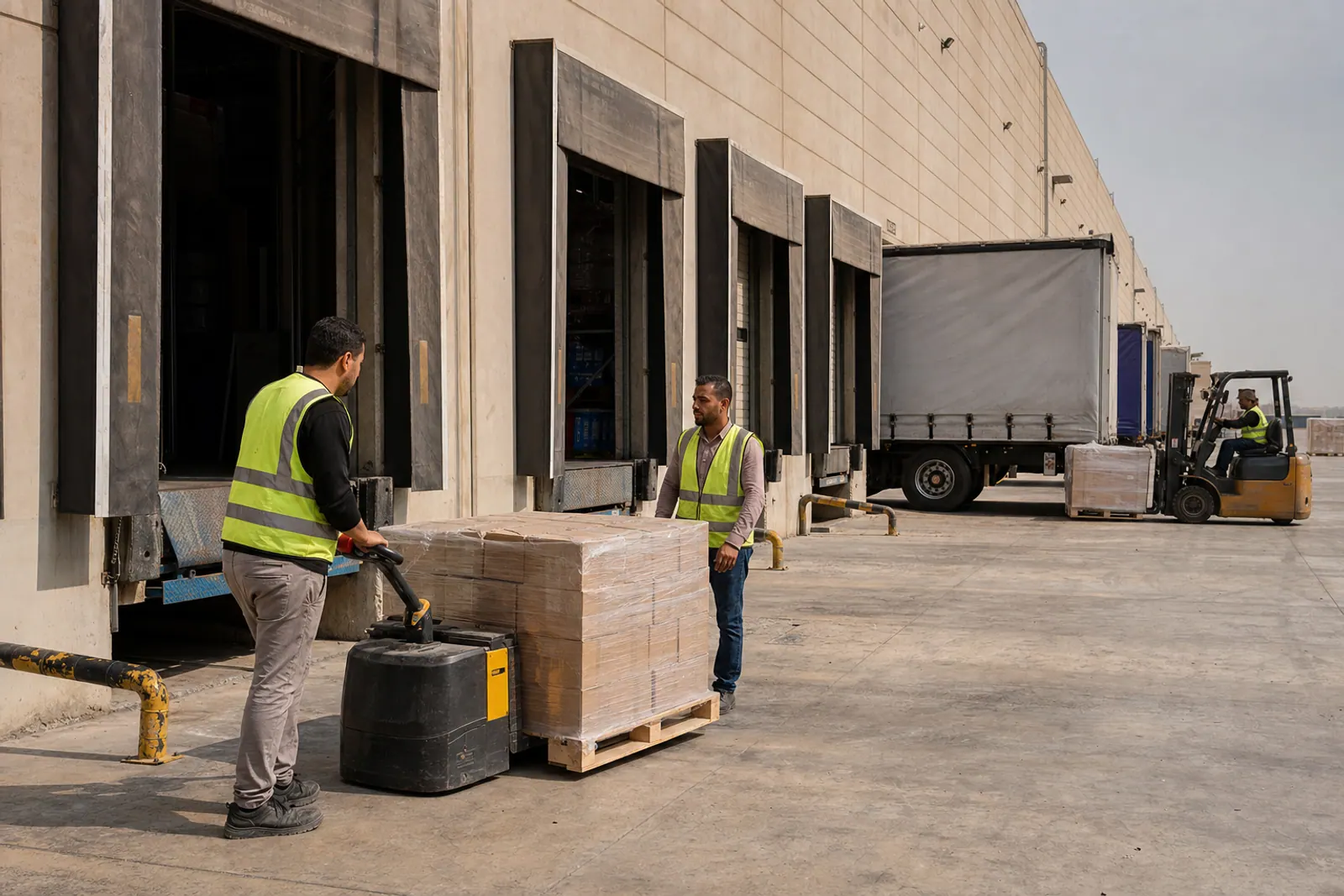 Warehouse loading bays at an Egyptian logistics facility.