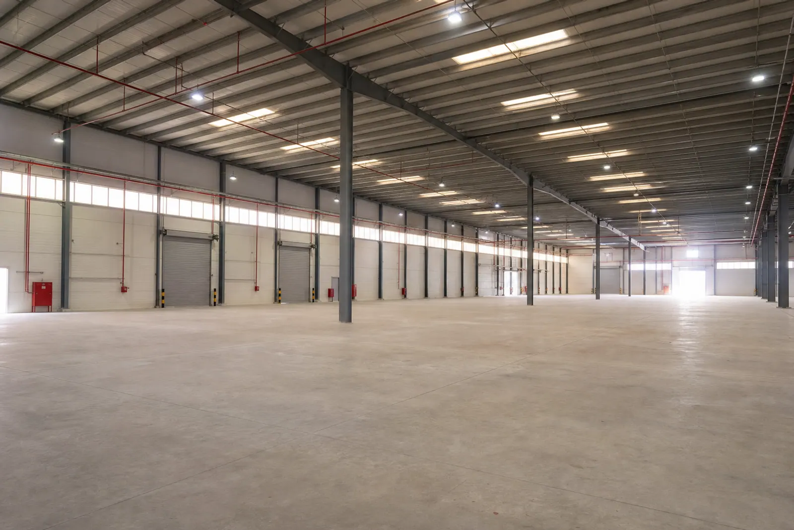 Newly finished industrial warehouse interior.